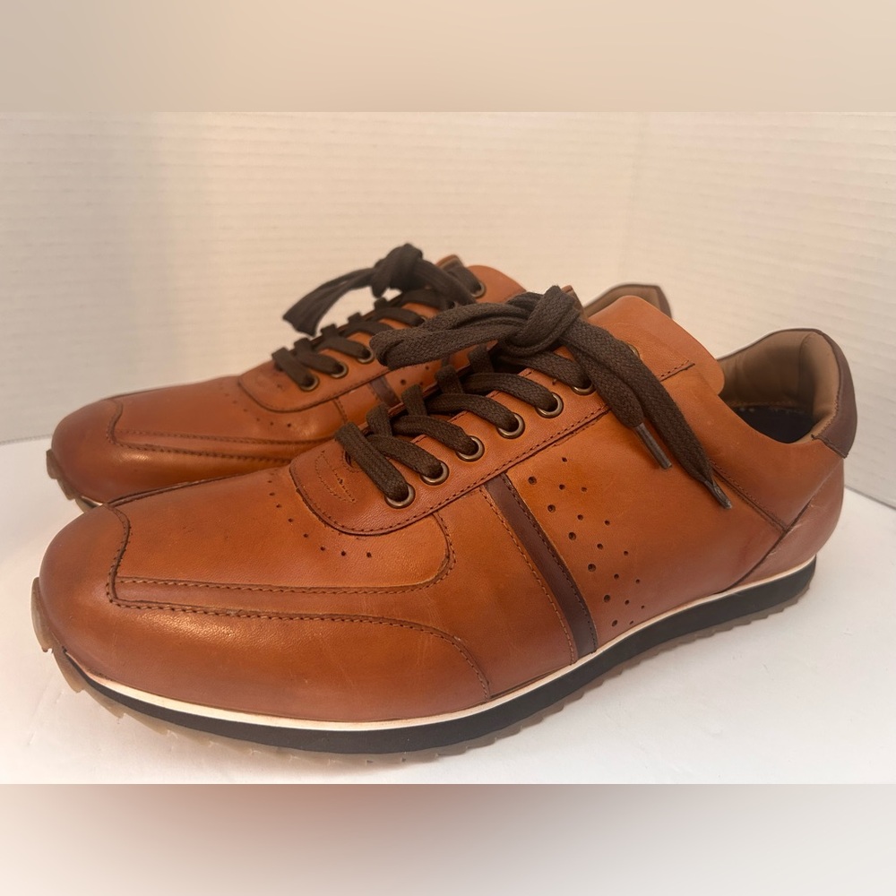 Thomas & Vine Men's Fenway Low Top Cognac Leather Sneaker Size 10.5